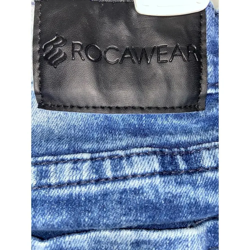 Rocawear jean shorts Size 14 Streetwear Whiskering Distressed Embroidered Jorts - Picture 7 of 8